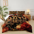 King and Queen Comforter Set Black and Gold，King and Queen Bedding Set，Red Floral Quilt Set Queen Size，With 1 Comforter with 2 Pillow Case