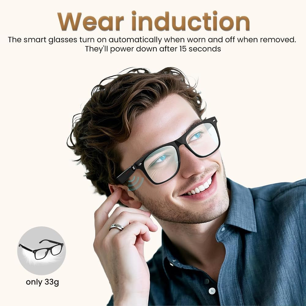 Bluetooth Audio Smart Glasses for Women Men,Blue Light Blocking Bluetooth Glasses with Open Ear Speaker,Voice Control, Hands-Free Calls & Built-In Microphone for Iphone Android Music/Work
