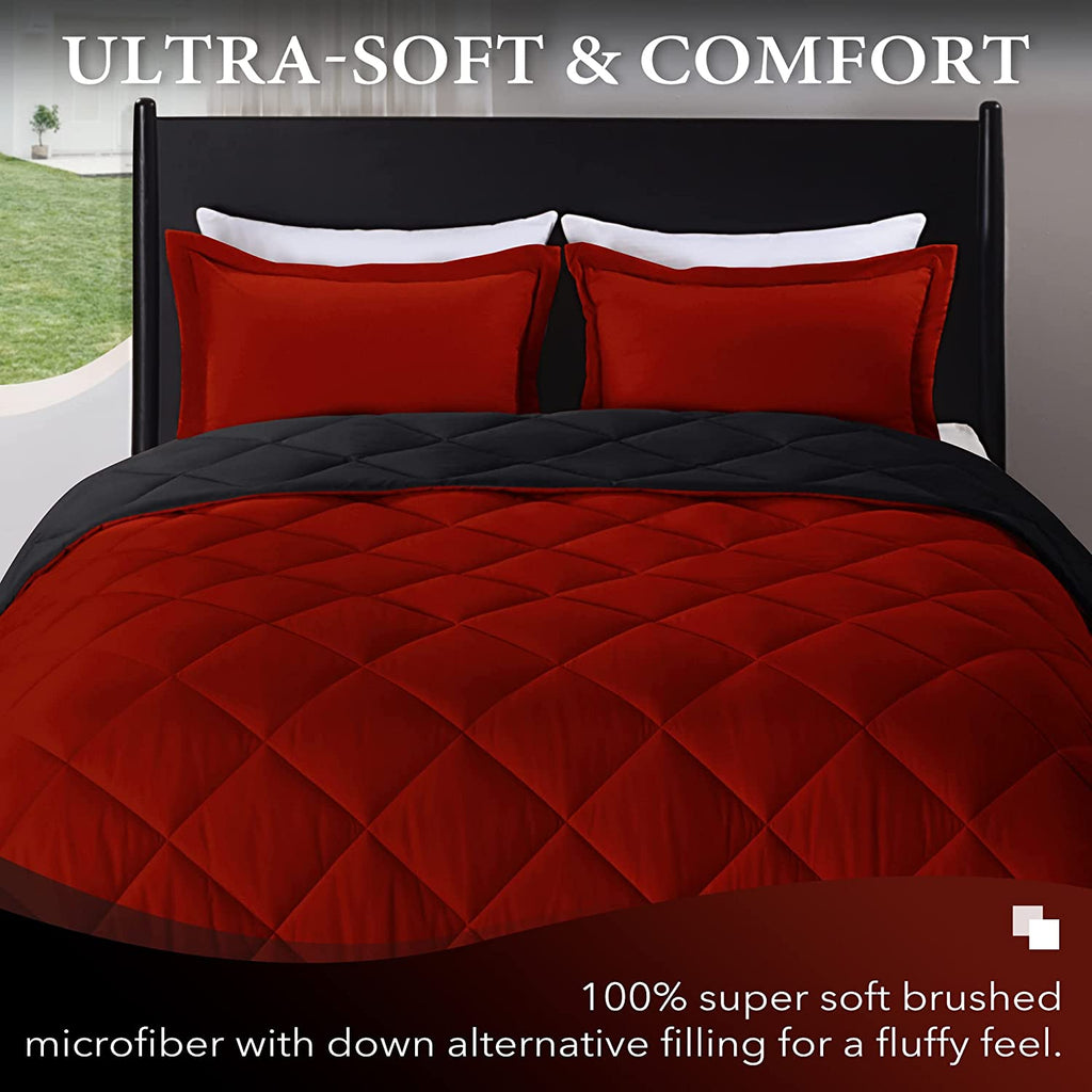 Downluxe King Size Comforter Set - Red and Black King Comforter, Soft Bedding Sets for All Seasons - 3 Pieces - 1 Comforter (104"X92") and 2 Pillow Shams(20"X36")