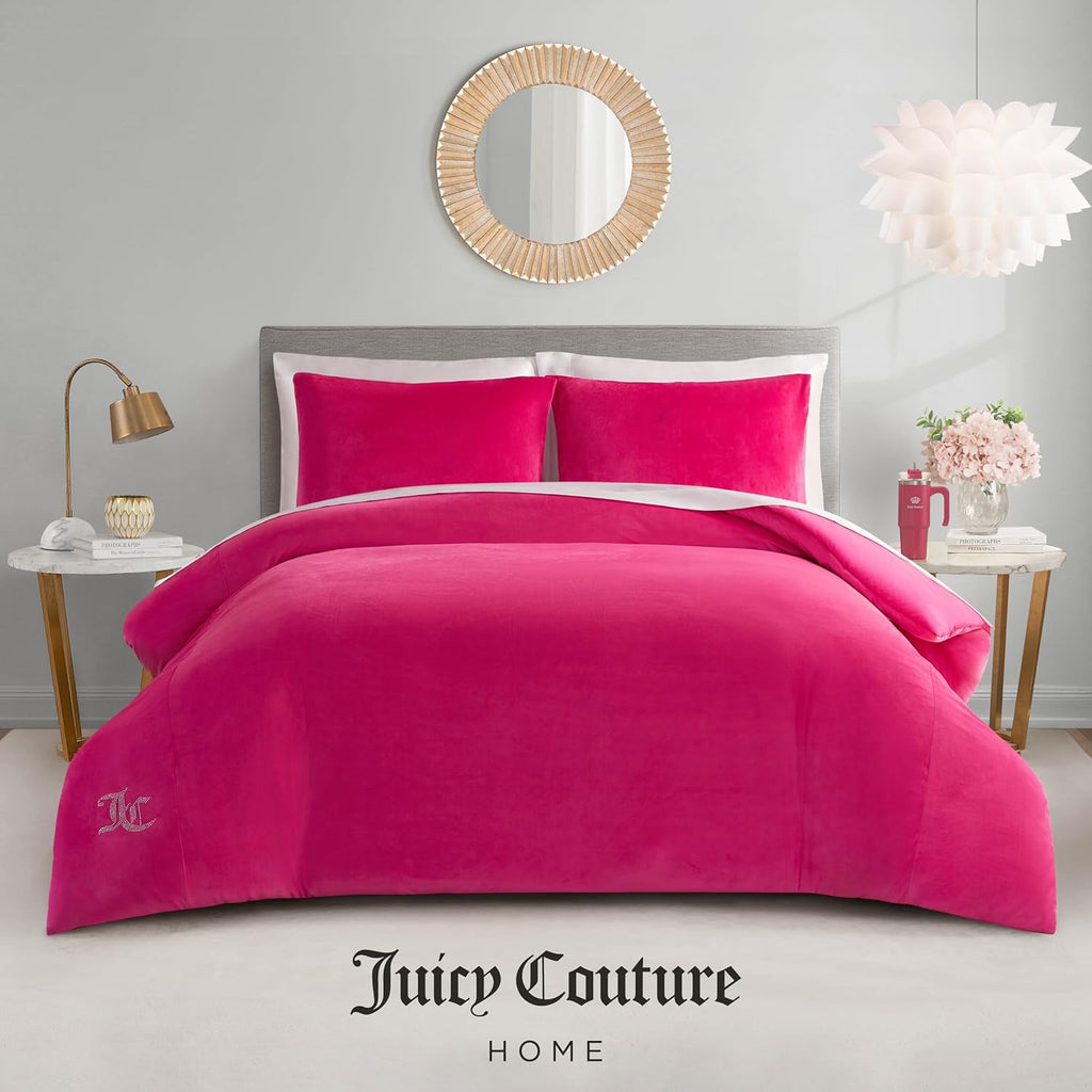 Juicy Couture Hot Pink Velour Full/Queen Comforter Set - 3 Piece Luxury Bedding Ensemble