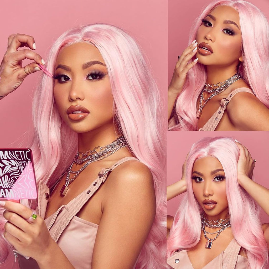 Arabella Pink Lace Front Wig Human Hair 13X4 613 Lace Front Wigs Human Hair 210% Density Ready to Go Glueless Wig Pre Plucked (18Inch, Pink 13X4 Ready to Go Wig)