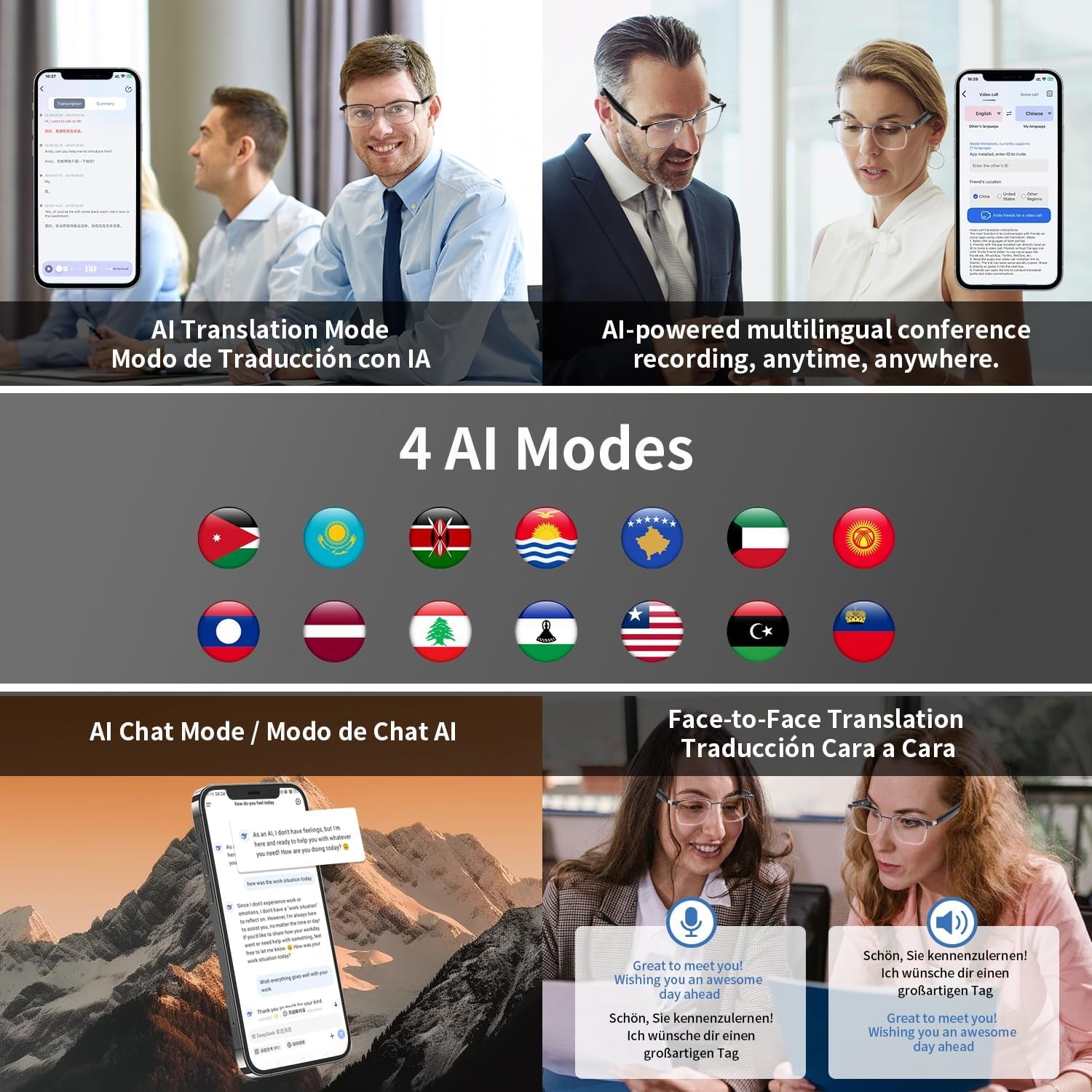 AI Translator Smart Glasses for Men Women, Bluetooth Audio Sunglasses with Photochromic Lenses, Photo Translation, No Subscription, Real-Time Translation(160+Languages) for Travel Business (Gold)