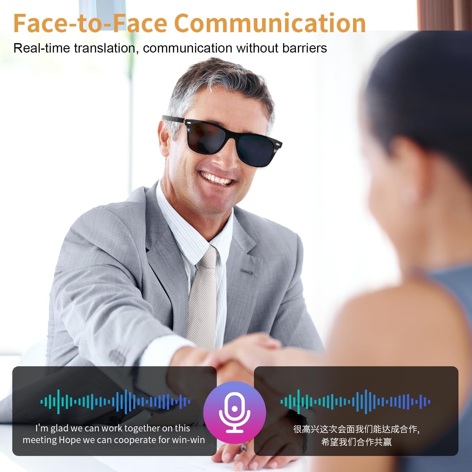 AI Smart Glasses for Men Women, Real-Time Translation Glasses with Chatgpt, Wireless Bluetooth 5.3, UV Protection Polarized Smart Sunglasses with 160+ Languages, Ideal for Travel Study & Business