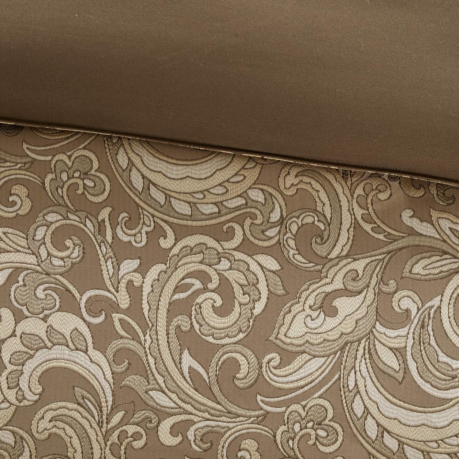Madison Park Essentials Brystol 24 Piece Room in a Bag Faux Silk Comforter Jacquard Paisley Design Matching Curtains down Alternative Hypoallergenic All Season Bedding-Set, Queen(90"X90"), Brown