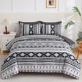 Dinjoy Dark Grey Boho Comforter Set Queen Size,7 Pieces Bed in a Bag Queen Warm Black Bedding Sets with Sheets Aztec Comforters Mens Striped Complete Set for Fall Winter 90"X90"