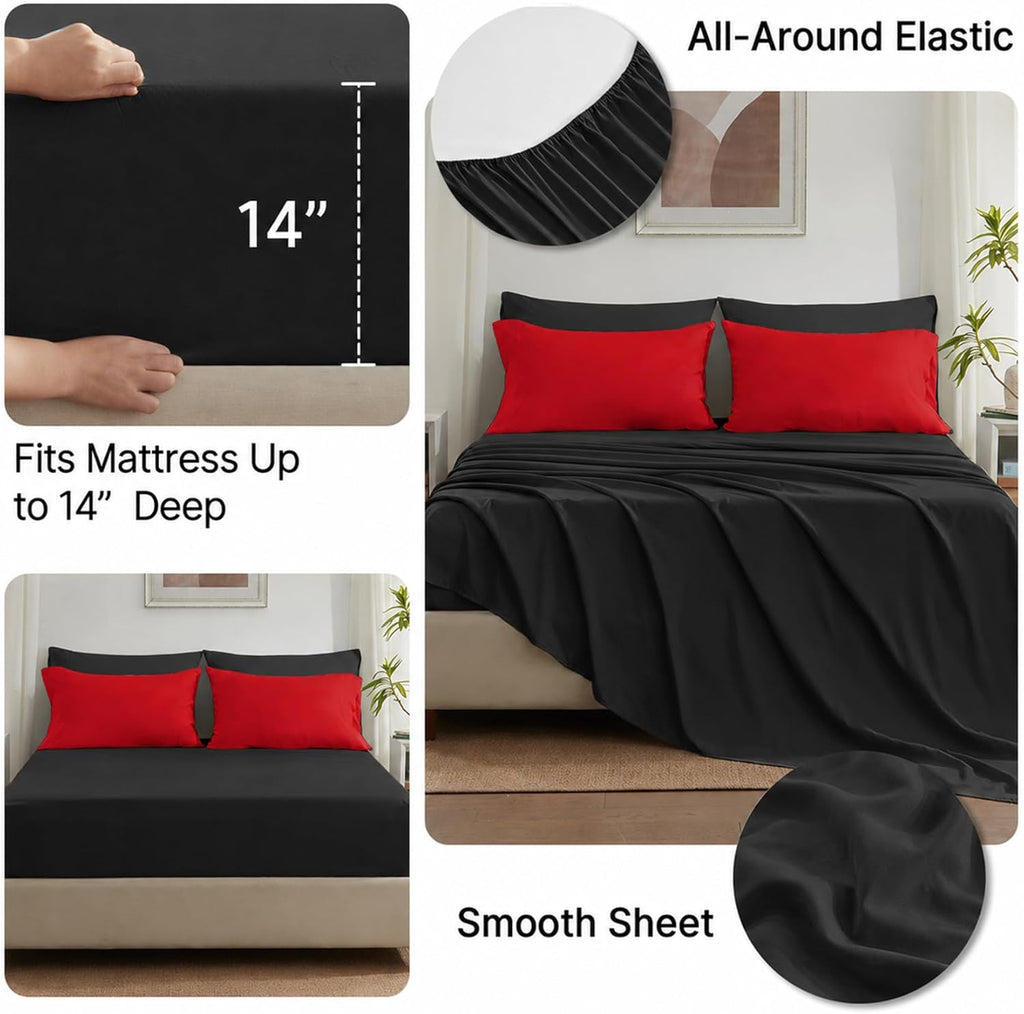 Anluoer King Size Comforter Set 7 Pieces, Reversible Bed in a Bag King Size,Lightweight Bedding Set with Comforter(102"X90"), 2 Pillow Shams, 2 Pillowcases, 1 Flat Sheet, 1 Fitted Sheet,Red & Black