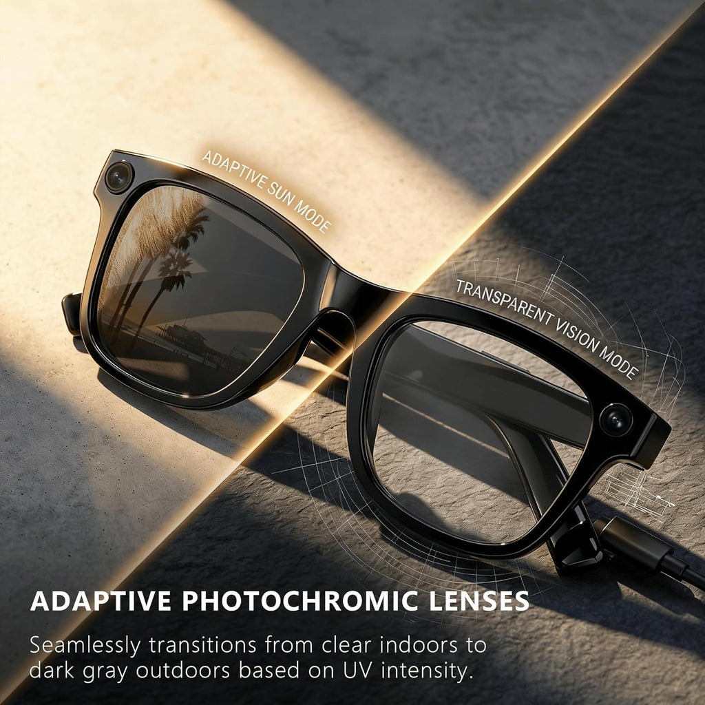 4K AI Smart Glasses with Photochromic Lenses, Integrated Chatgpt AI Model, Real-Time Translation, HD Video Recording, Long Battery Life, Bluetooth 5.4 Wireless