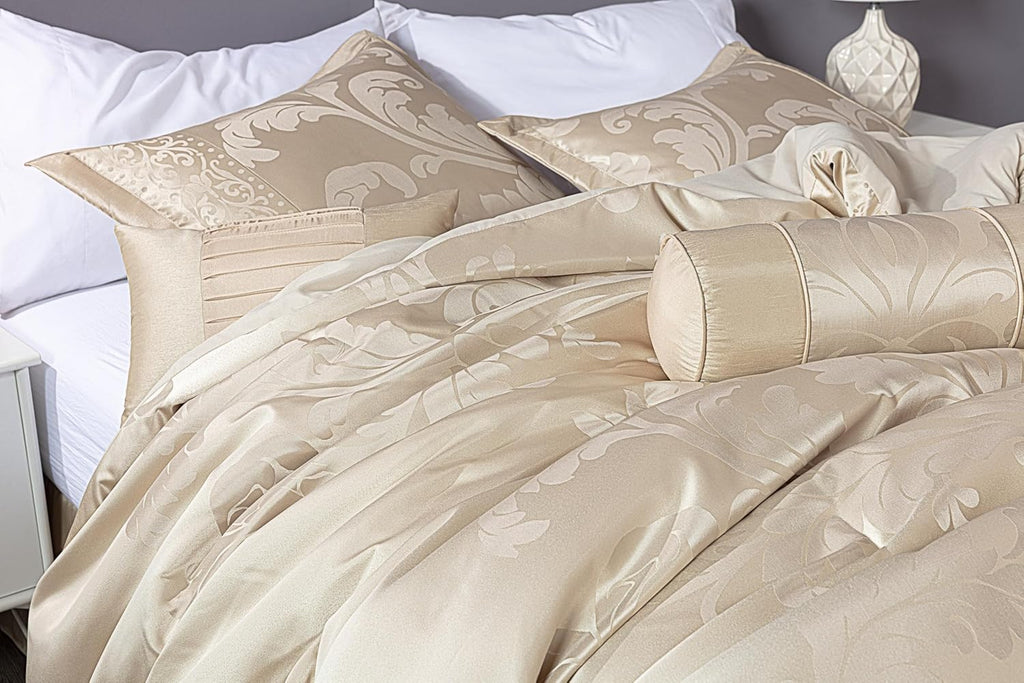 Chezmoi Collection Royale 7-Piece Jacquard Floral Comforter Set, King, Champagne