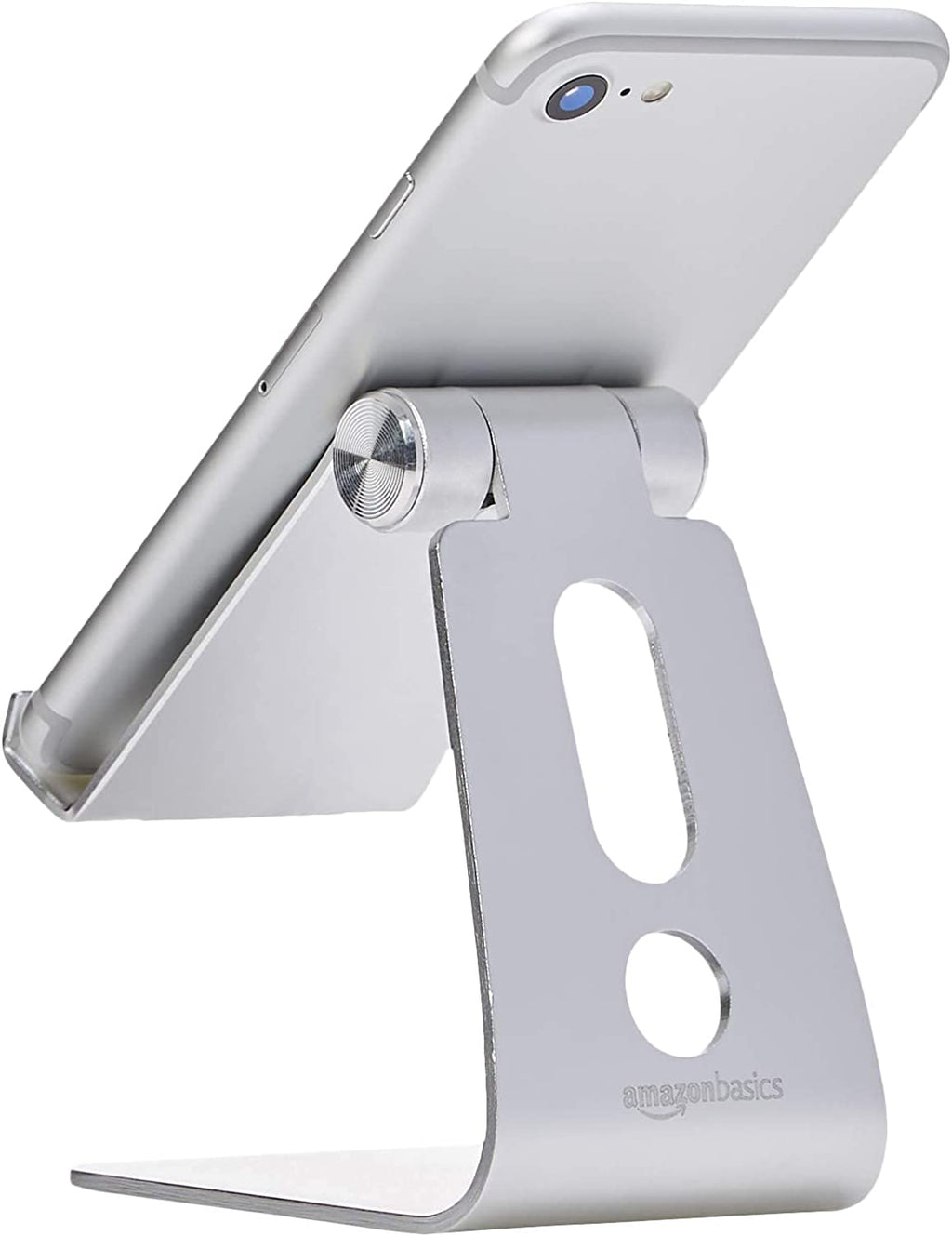 Adjustable Aluminum Phone Stand for Cell Phones, Iphone and Android, Desktop Phone Holder with Adjustable Angle, Hands-Free Viewing, 3.15 X 2.87 X 3.74 Inch, Silver