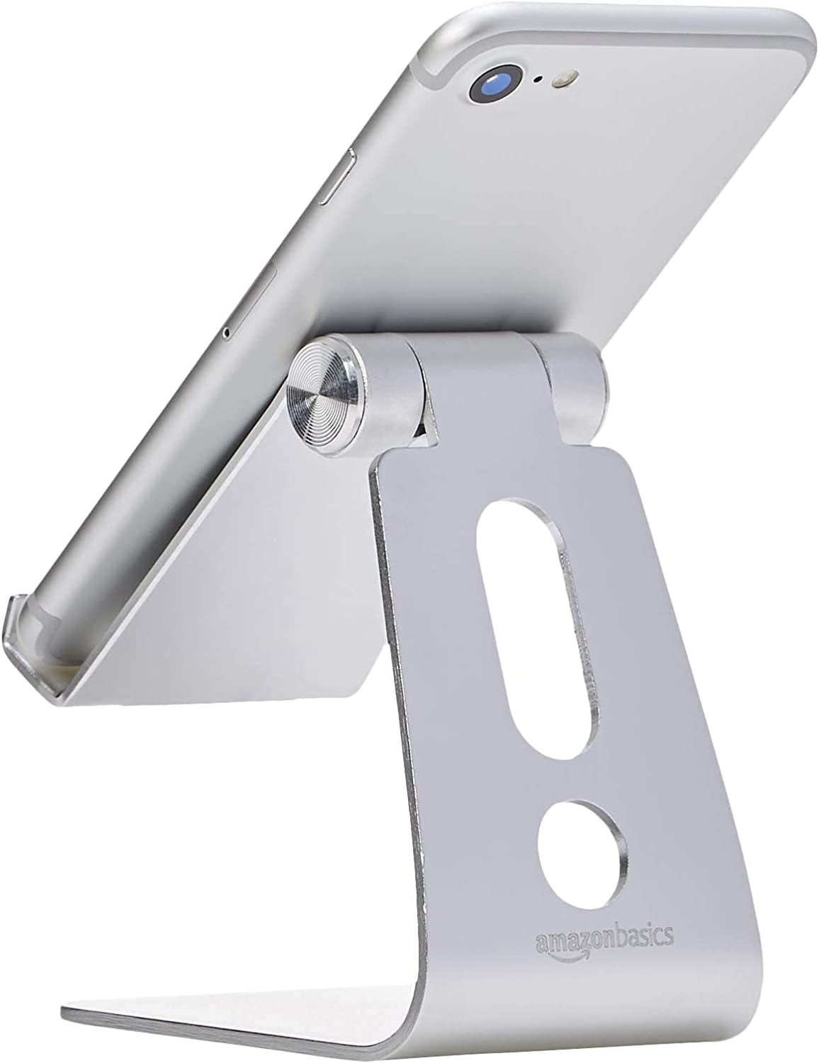 Adjustable Aluminum Phone Stand for Cell Phones, Iphone and Android, Desktop Phone Holder with Adjustable Angle, Hands-Free Viewing, 3.15 X 2.87 X 3.74 Inch, Silver
