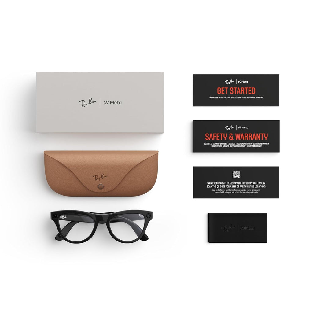 Ray-Ban  (Gen 1), Skyler, Shiny Black | Smart AI Glasses for Men, Women — 12 MP Ultra-Wide Camera, Open-Ear Speakers for Audio, Video Recording and Bluetooth — Clear Lenses — Wearable Technology