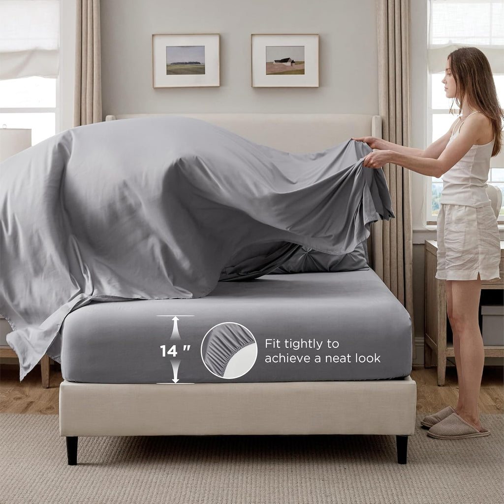 Bedsure Queen Comforter Set Grey - Bed in a Bag Queen Size Bedding 7 Pieces, Gentlesoft™ Pintuck Bed Set Gift for Family, All Season down Alternative Comforter with Sheets, Pillowcases & Shams