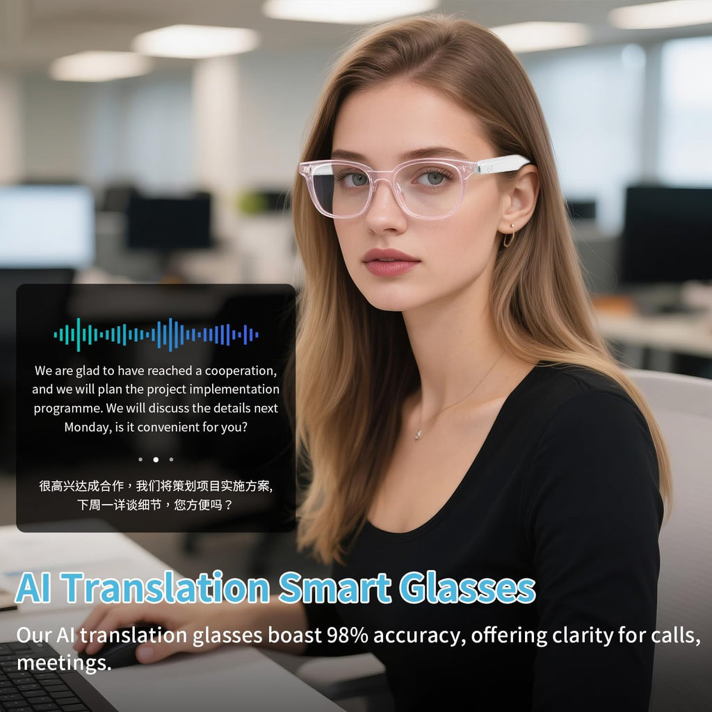 AI Smart Glasses for Women, Support 160+ Languages Real-Time Translation/ Live Recording/ AI Call Bluetooth Translator, Video & Voice Call, Powered by GPT, Translation Glasses for Work, Travel & Study