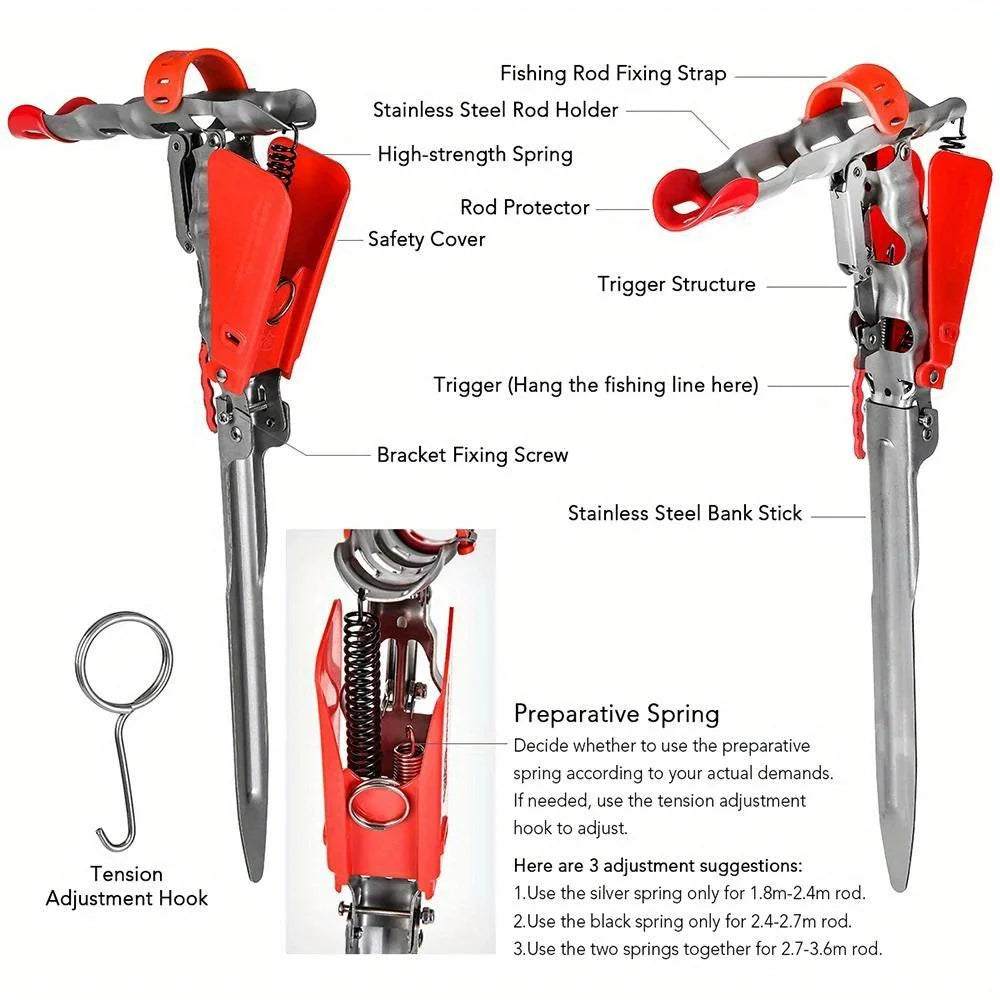 Automatic Full Stainless Steel Adjustable Fishing Rod Holder with Protective Board Sensitivity Bracket 2 Spring Tool Accessories