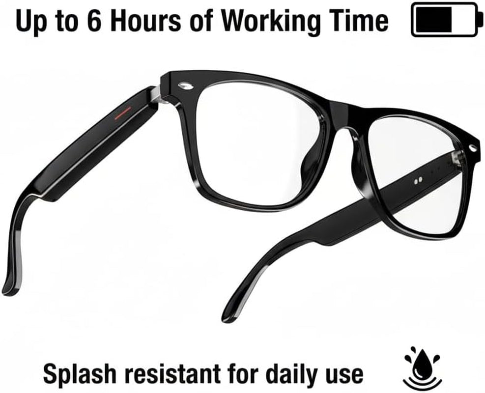 Smart Audio Glasses,Anti-Blue Light Lenses,Open Ear Bluetooth Glasses with Noise Canceling Microphone,Touch Control, IP65 Water Resistant,Lightweight Eyewear for Office & Home