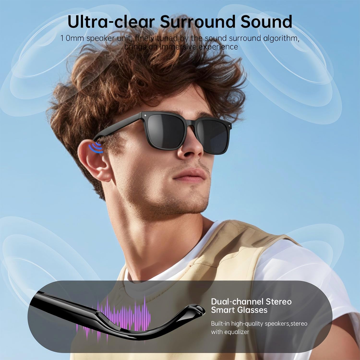 AI Smart Glasses for Men and Women with Chat GPT, Real Time Translation Glasses with 164 Languages,Sunglasses Music Playback, Hands-Free Calls, Open-Ear Audio for Travel, Meetings