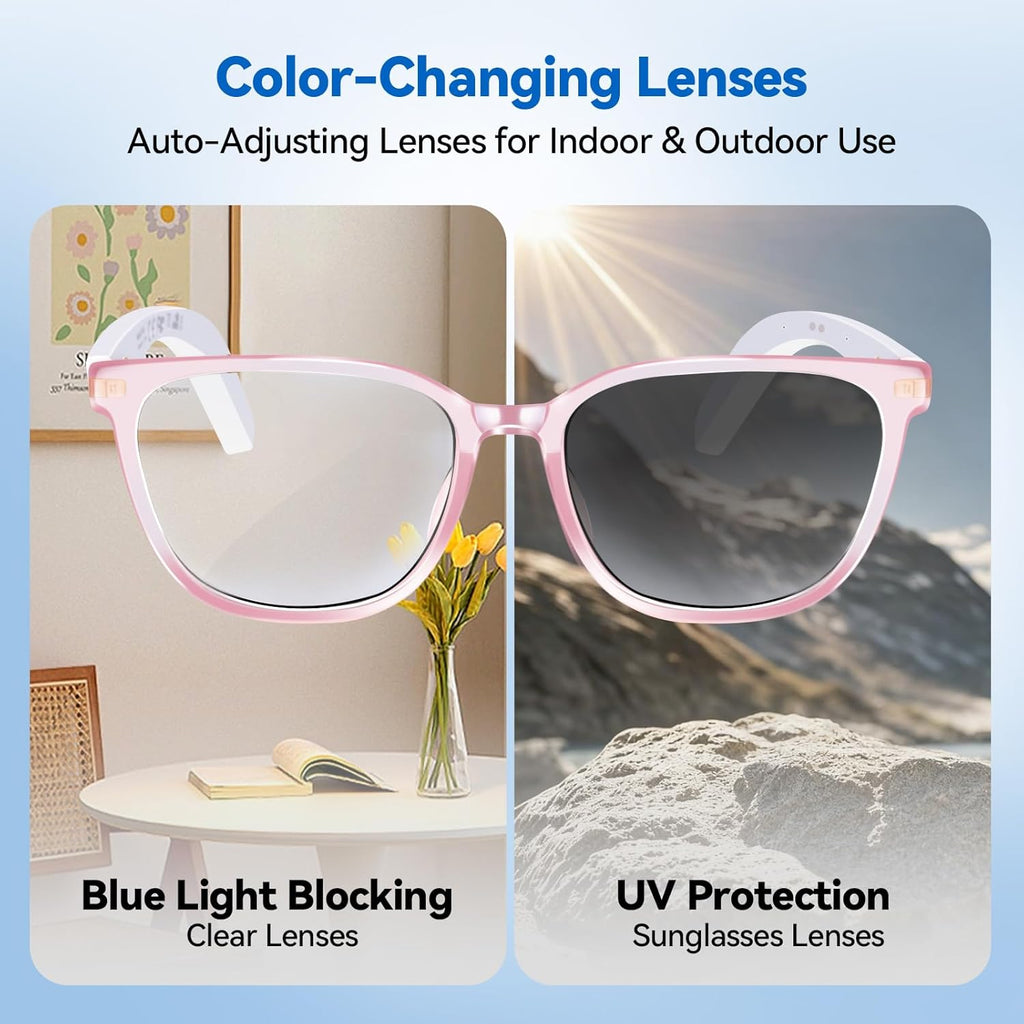 AI Smart Glasses for Men & Women – Powered by Chatgpt, Real-Time Translation, Bluetooth Glasses with Photochromic Lens, Music & Hands-Free Calling, UV & Blue Light Protection, Thin Temples