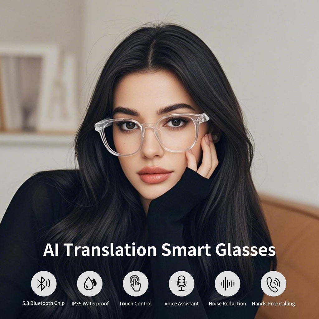 AI Smart Glasses for Men Women, Bluetooth Translation Glasses with Speakers Smart Audio Sunglasses with AI Translation (160+Languages), Photochromic Lenses, Music Glasses for Travel Business-Brown