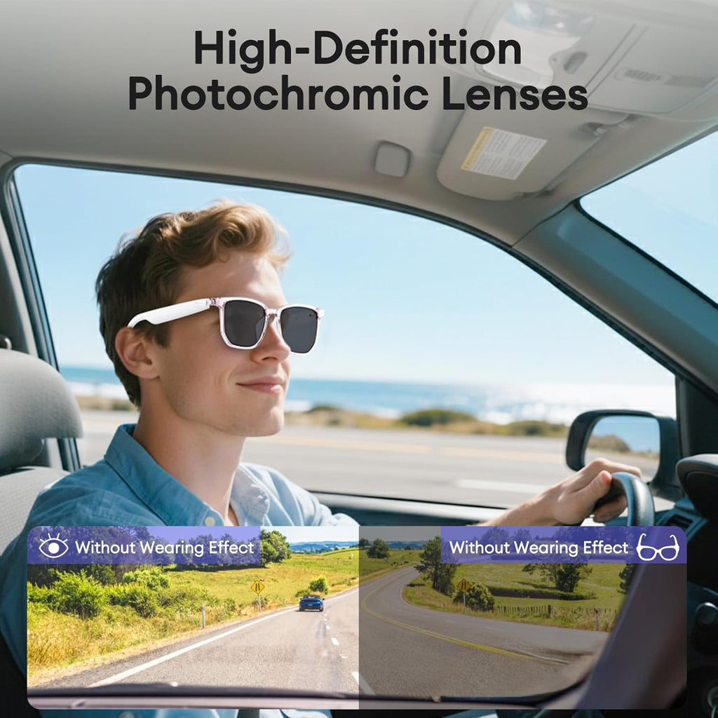 AI Smart Glasses with Photochromic Lenses & 144 Language Translation, Bluetooth 6.0 Polarized Sunglasses, UV Protection Bluetooth Glasses for Men & Women, Outdoor Travel Work