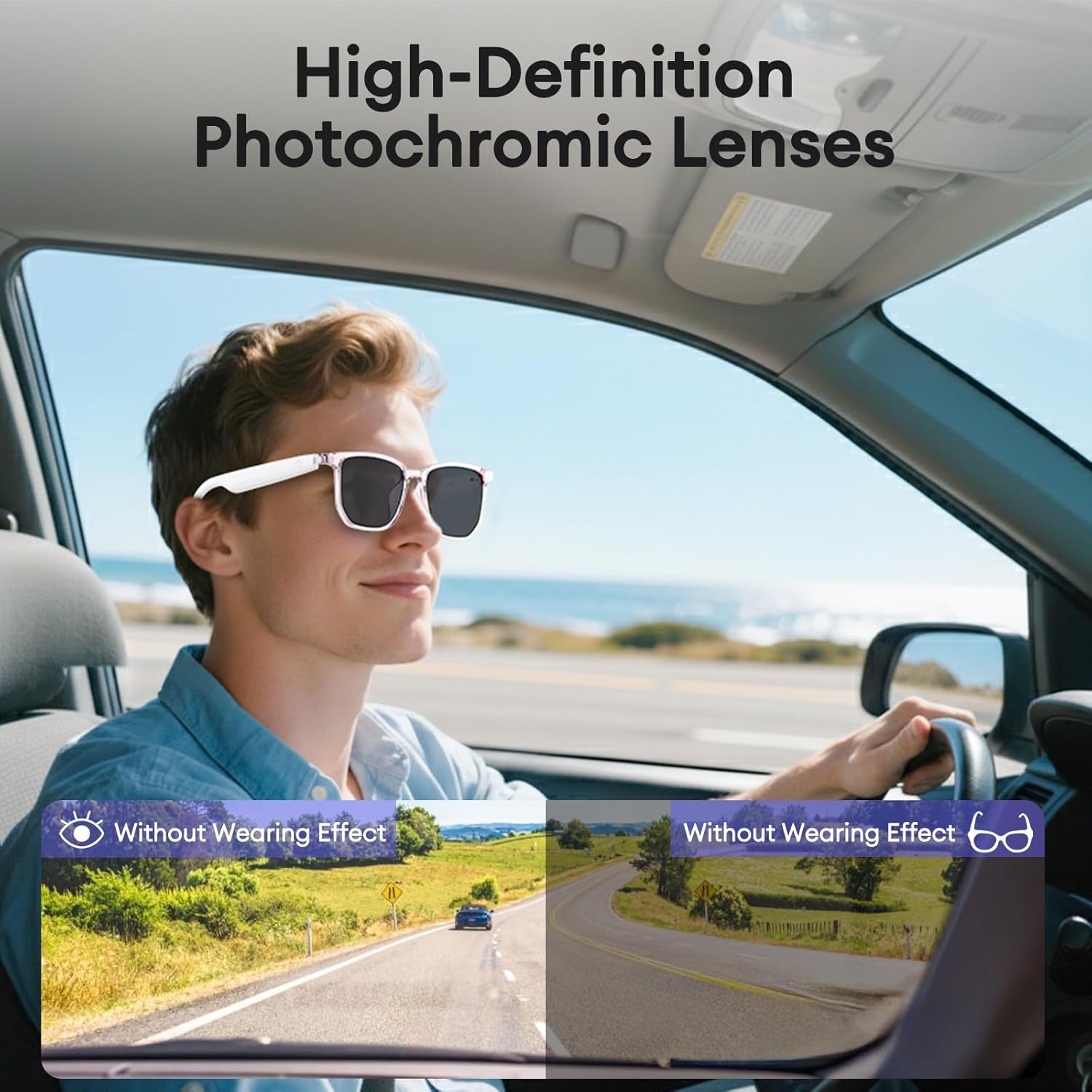 AI Smart Glasses with Photochromic Lenses & 144 Language Translation, Bluetooth 6.0 Polarized Sunglasses, UV Protection Bluetooth Glasses for Men & Women, Outdoor Travel Work