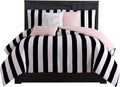 Juicy Couture Cabana Stripe Reversible Bedding Set - Queen Size - Black and White Stripe Print – 6 Piece Set – Includes 1 90" X 90" Comforter, 3 Decorative Pillows, 2 Shams