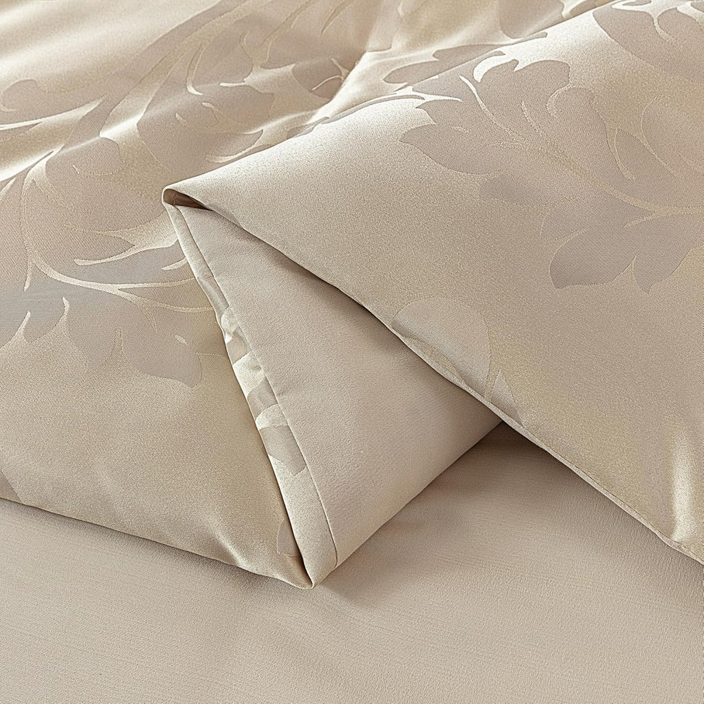 Chezmoi Collection Royale 7-Piece Jacquard Floral Comforter Set, King, Champagne