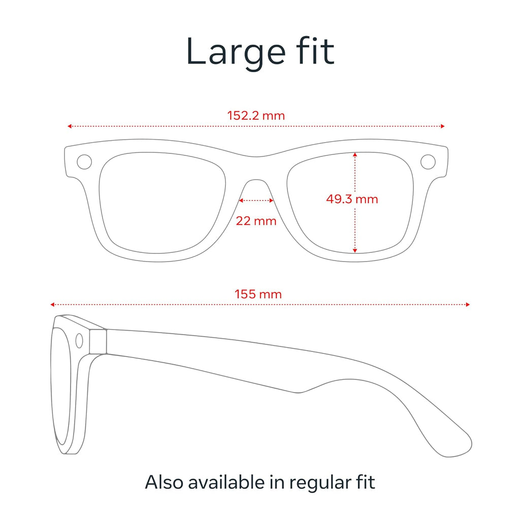 Ray-Ban Meta (Gen 1), Wayfarer, Large Shiny Black | Smart AI Glasses for Men, Women — 12 MP Camera, Open-Ear Speakers for Audio, Video Recording and Bluetooth — Clear Lenses — Wearable Technology