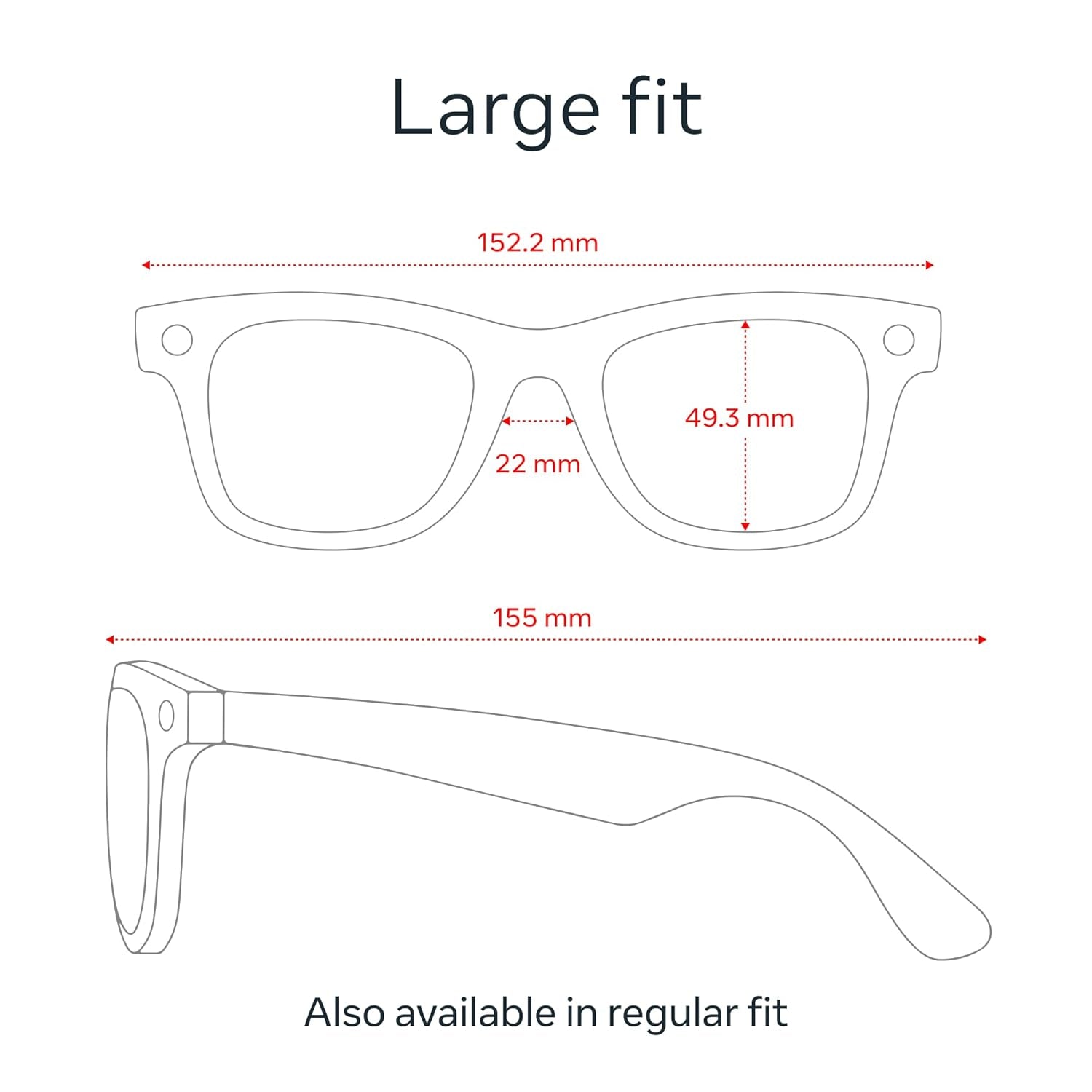 Ray-Ban Meta (Gen 1), Wayfarer, Large Shiny Black | Smart AI Glasses for Men, Women — 12 MP Camera, Open-Ear Speakers for Audio, Video Recording and Bluetooth — Clear Lenses — Wearable Technology