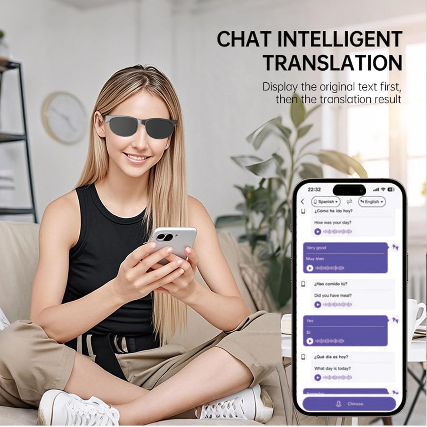AI Smart Bluetooth Sunglasses, Audio Glasses with Speakers, Translation & Polarized UV400 Sport Glasses, Unisex Gafas Inteligentes