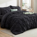 Bedsure Black Comforter Set - Bed in a Bag Queen Size Gothic Bedding 7 Pieces, Gentlesoft™ Pintuck Bed Set Gift for Family, All Season down Alternative Comforter with Sheets, Pillowcases & Shams
