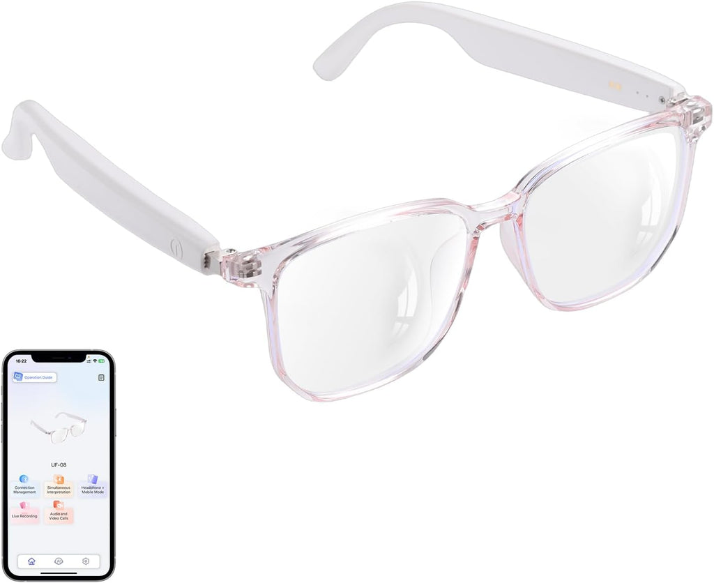 AI Smart Glasses for Women, Support 160+ Languages Real-Time Translation/ Live Recording/ AI Call Bluetooth Translator, Video & Voice Call, Powered by GPT, Translation Glasses for Work, Travel & Study