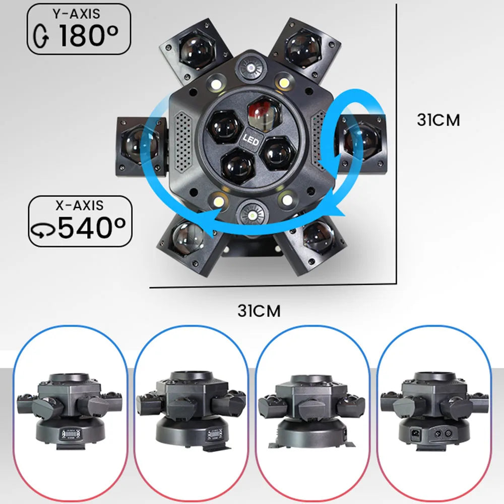 Professional 150W LED Beam Moving Head Light 6-Arm Bee Eye DJ Mobile Disco Lights RGBW Club Party Effect DMX512 Stage Lighting
