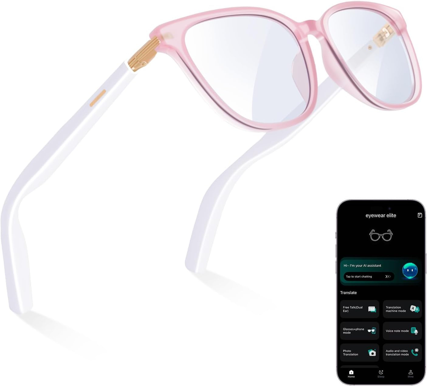 AI Smart Glasses for Men & Women – Powered by Chatgpt, Real-Time Translation, Bluetooth Glasses with Photochromic Lens, Music & Hands-Free Calling, UV & Blue Light Protection, Thin Temples