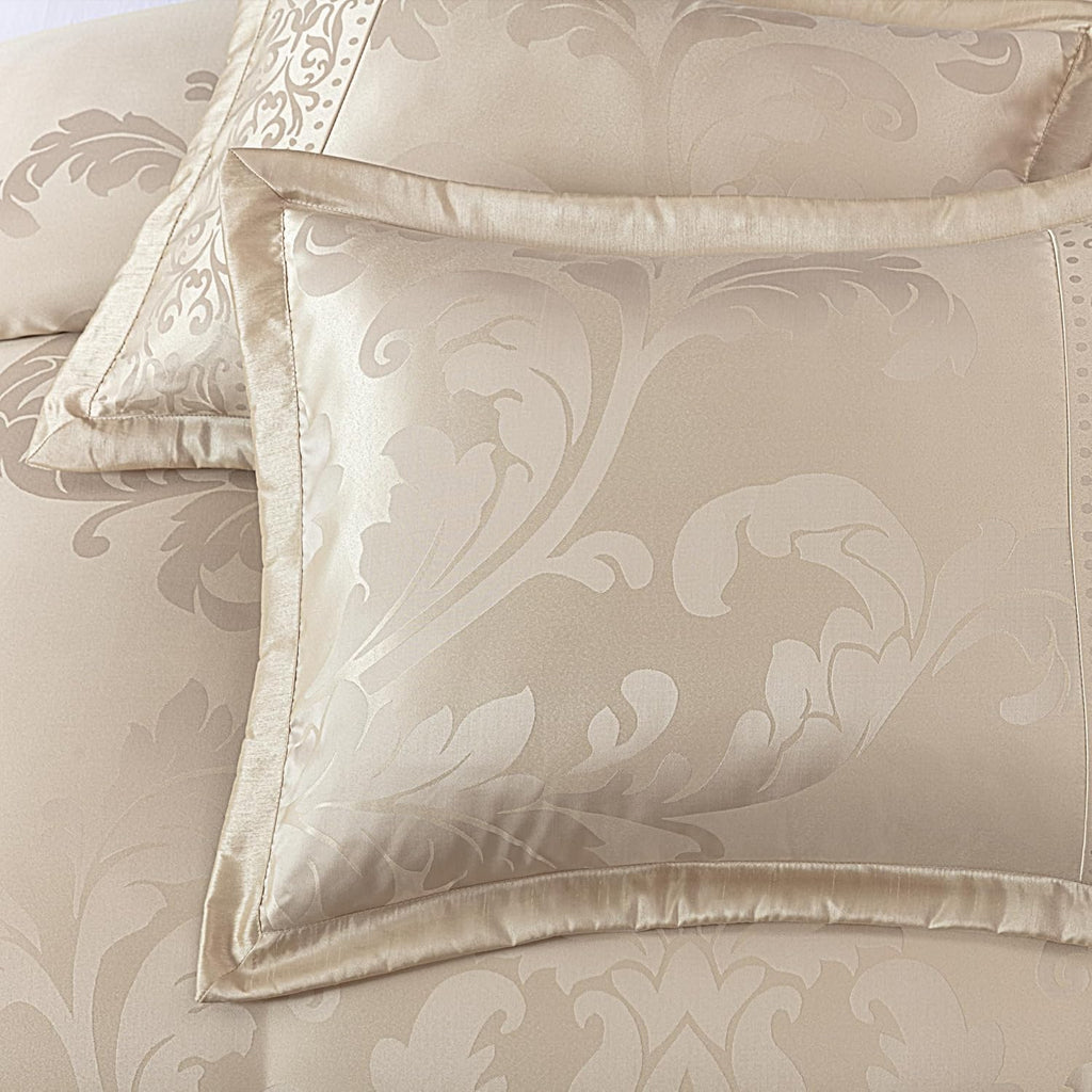 Chezmoi Collection Royale 7-Piece Jacquard Floral Comforter Set, King, Champagne