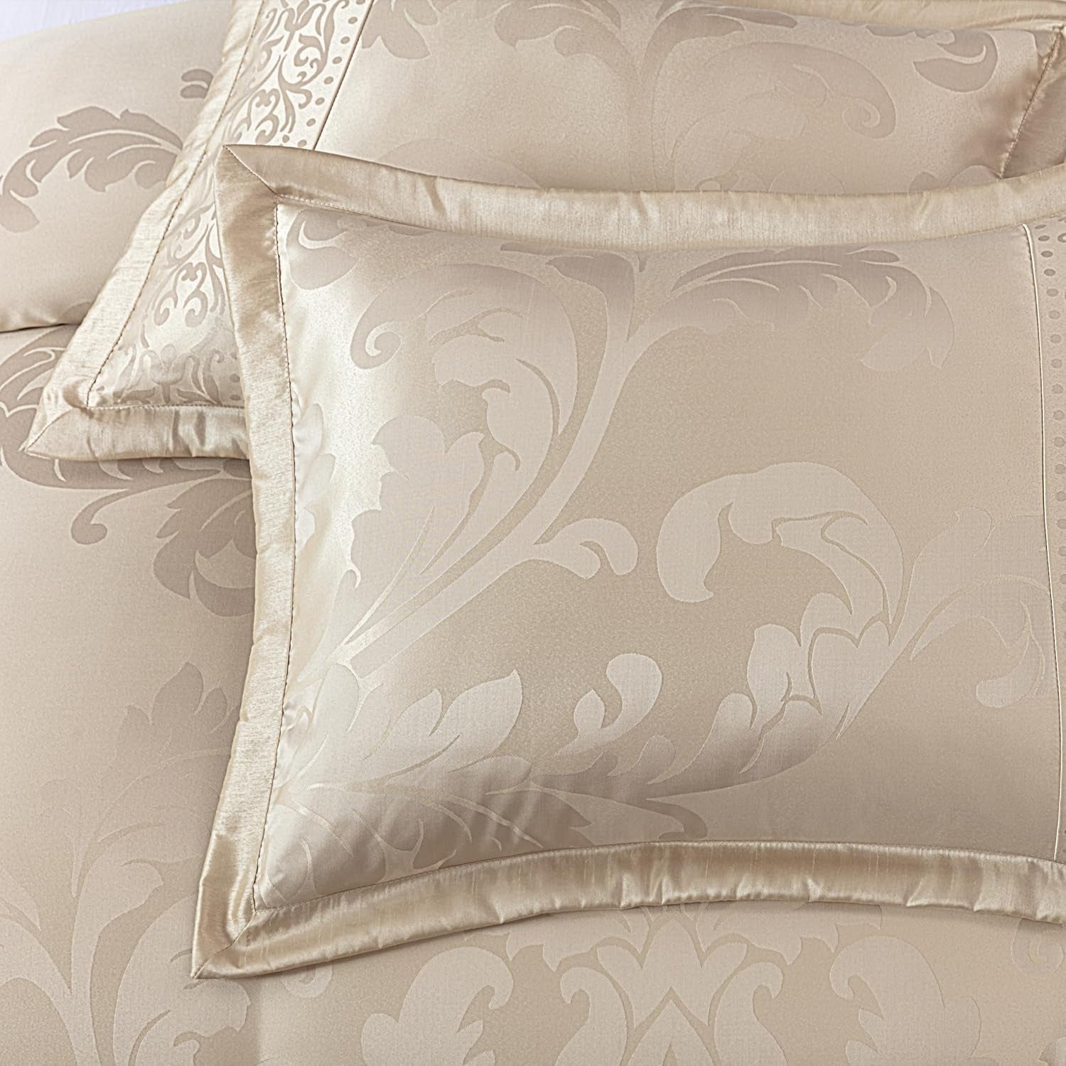 Chezmoi Collection Royale 7-Piece Jacquard Floral Comforter Set, King, Champagne
