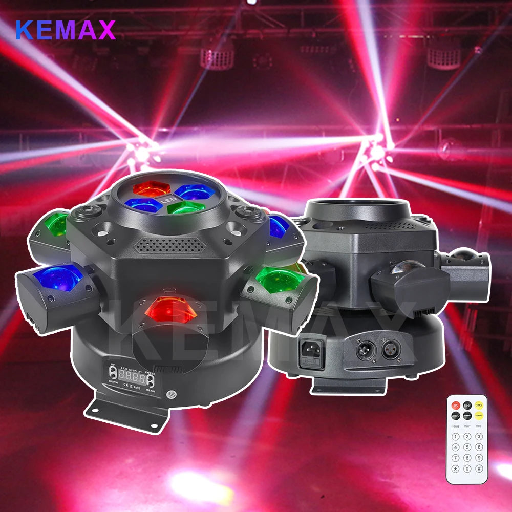 Professional 150W LED Beam Moving Head Light 6-Arm Bee Eye DJ Mobile Disco Lights RGBW Club Party Effect DMX512 Stage Lighting