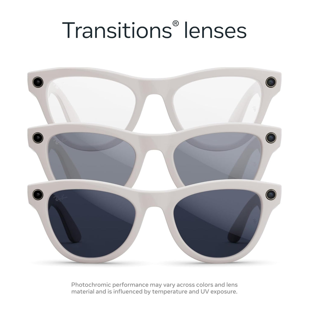 Ray-Ban Meta (Gen 2), Skyler, Shiny Chalky Grey | Smart AI Glasses for Men, Women — 2X Battery Life — 3K Ultra HD Resolution — 12 MP Ultra-Wide Camera, Audio, Video — Transitions® Sapphire Lenses