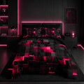 Nttopship Geometric Pink Black King Comforter Set,Light Honeycomb Bedding Set 7 Piece in a Bag,Bed Sheet Set Geometry Decor,Microfiber Lightweight All Season