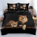 Lion Duvet/Quilt Cover Sets Black Linens Bed Pillow Shams King Queen Twin Full Size Boys Kids Animal Bed Set Home Textile (Queen, 004)