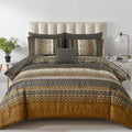 Cottolester Boho Queen Comforter Set 8 Pieces,Brown Black Bohemian Comforter Paisley Striped Bed in a Bag,Soft Microfiber Bedding Set for All Season