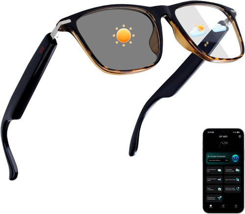 AI Smart Glasses for Men & Women, Photochromic AI Translation Glasses, Support 165+ Languages, Touch Control & IPX5 Waterproof, Multifunctional Bluetooth Glasses, Travel Meeting Business Trade(Brown)