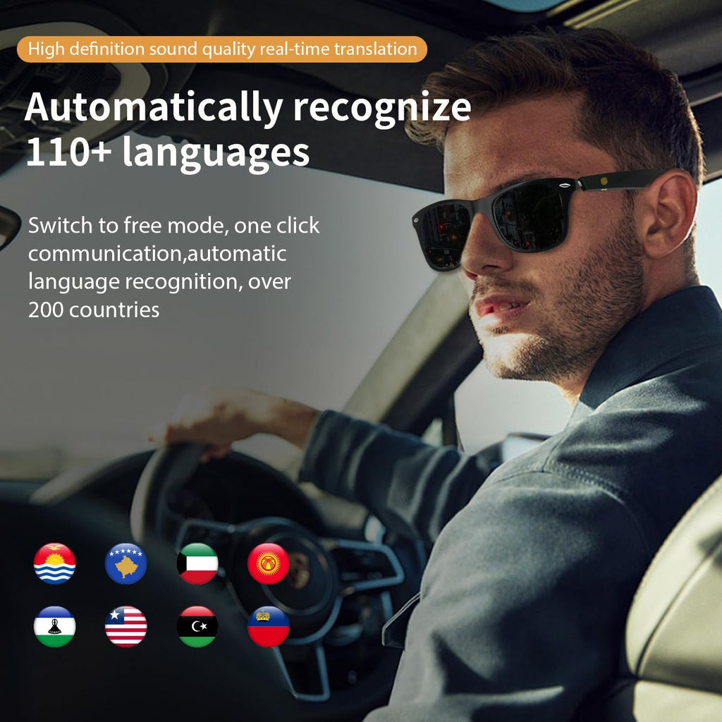 AI Smart Glasses for Men Women, Real-Time Translation Glasses with Chatgpt, Wireless Bluetooth 5.3, UV Protection Polarized Smart Sunglasses with 160+ Languages, Ideal for Travel Study & Business