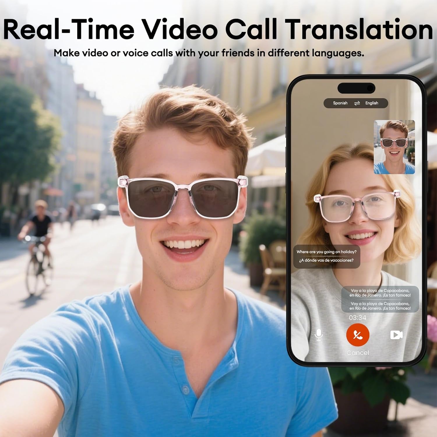 AI Smart Glasses with Photochromic Lenses & 144 Language Translation, Bluetooth 6.0 Polarized Sunglasses, UV Protection Bluetooth Glasses for Men & Women, Outdoor Travel Work