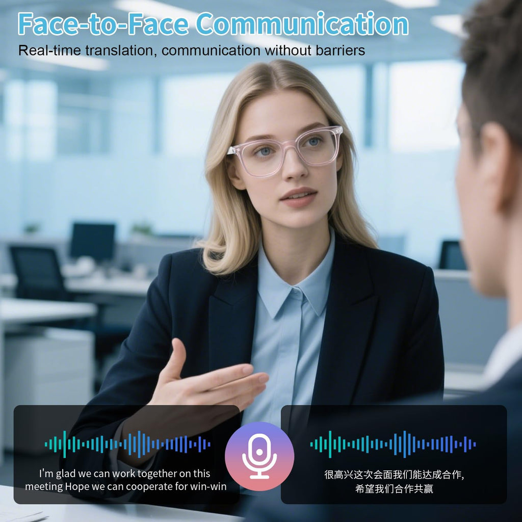 AI Smart Glasses for Women, Support 160+ Languages Real-Time Translation/ Live Recording/ AI Call Bluetooth Translator, Video & Voice Call, Powered by GPT, Translation Glasses for Work, Travel & Study