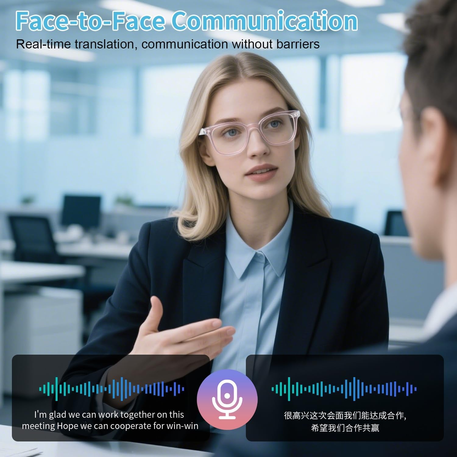 AI Smart Glasses for Women, Support 160+ Languages Real-Time Translation/ Live Recording/ AI Call Bluetooth Translator, Video & Voice Call, Powered by GPT, Translation Glasses for Work, Travel & Study