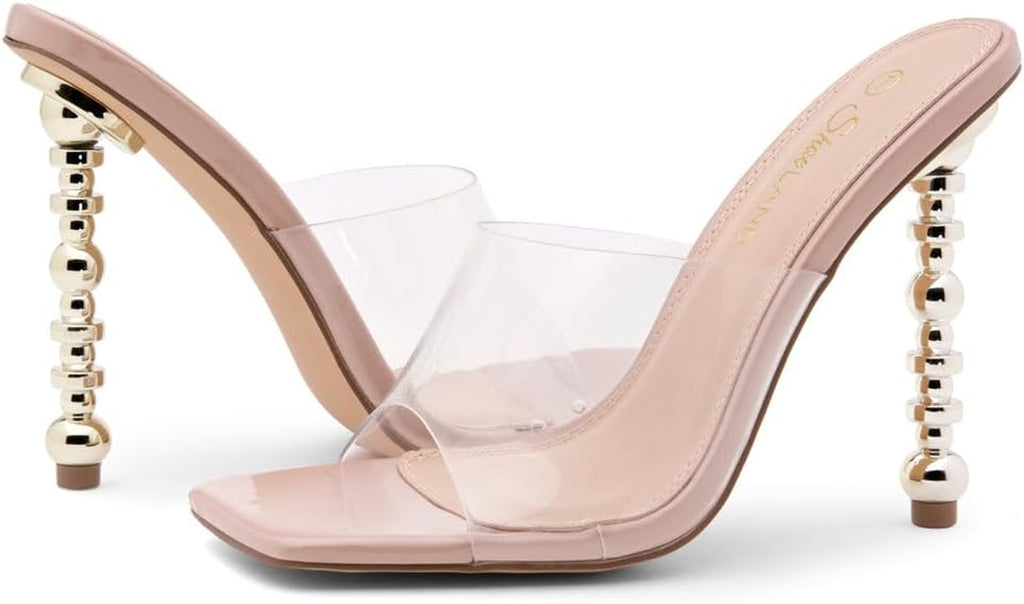 Shoe Land Women’S Clear Rhinestone Bow Heels – Double Bowknot & Adjustable Ankle Strap | Crystal Stiletto High Heels with Square Open Toe for Wedding & Party