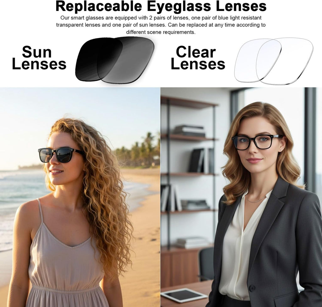 AI Smart Glasses for Men and Women with Chat GPT, Real Time Translation Glasses with 164 Languages,Sunglasses Music Playback, Hands-Free Calls, Open-Ear Audio for Travel, Meetings