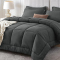 Sasttie Queen Comforter Set, 7 Pieces Bed in a Bag Queen, Complete Bedding Set Includes Grey Comforter, Flat Sheet, Fitted Sheet, Pillowcases and Pillow Shams, Dark Grey