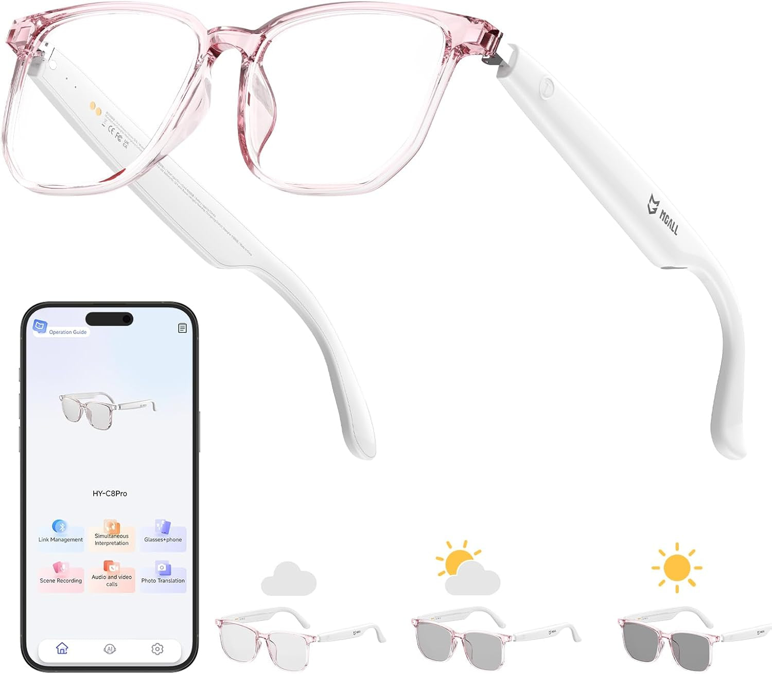 AI Smart Glasses with Photochromic Lenses & 144 Language Translation, Bluetooth 6.0 Polarized Sunglasses, UV Protection Bluetooth Glasses for Men & Women, Outdoor Travel Work