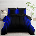 Nttopship Blue and Black Bedding Set Full Size Abstract Ombre Comforter Set Bedding Set 7 Piece in a Bag,Dark Quilt Set Mordern Art Decor All Seasons with Pillowcases,Flat, Fitted Sheet